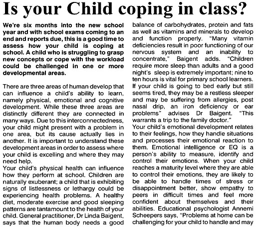 Is Your Child Coping in Class?